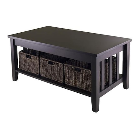 Winsome Trading 92441 Morris Coffee Table With 3 Foldable Baskets